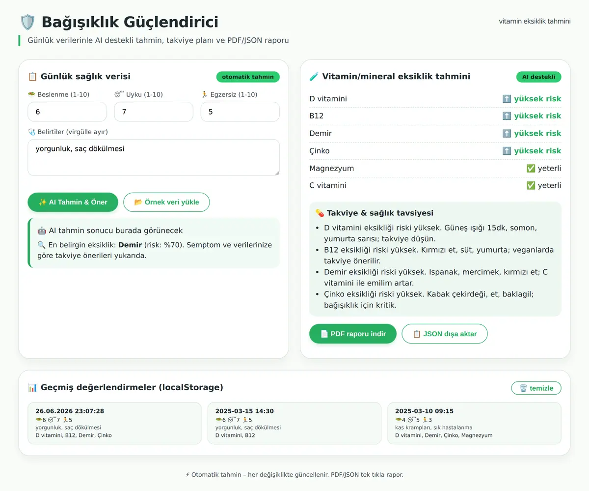 Bağışıklık Güçlendirici & Vitamin Eksiklik Tahmini ekran görüntüsü 3