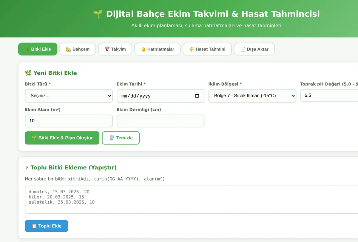 Dijital Bahçe Ekim Takvimi & Hasat Tahmincisi ekran görüntüsü
