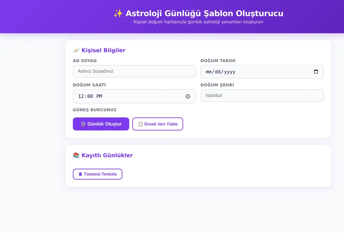 Astroloji Günlüğü Şablon Oluşturucu ekran görüntüsü