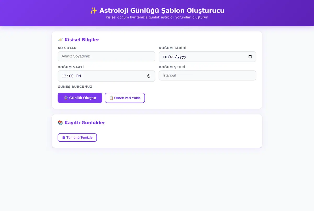 Astroloji Günlüğü Şablon Oluşturucu ekran görüntüsü 2