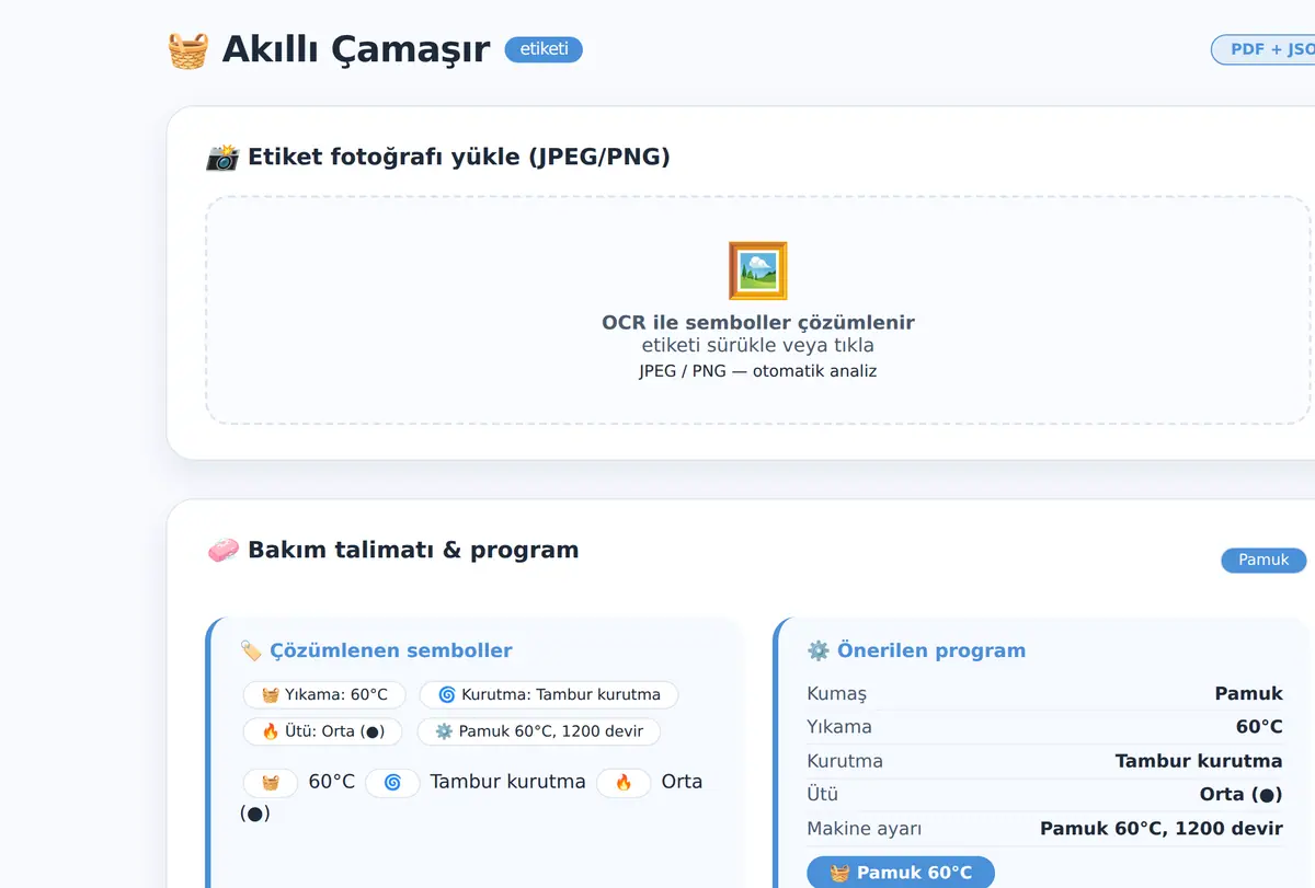 Akıllı Çamaşır Bakım Etiketi Okuyucu & Program ekran görüntüsü