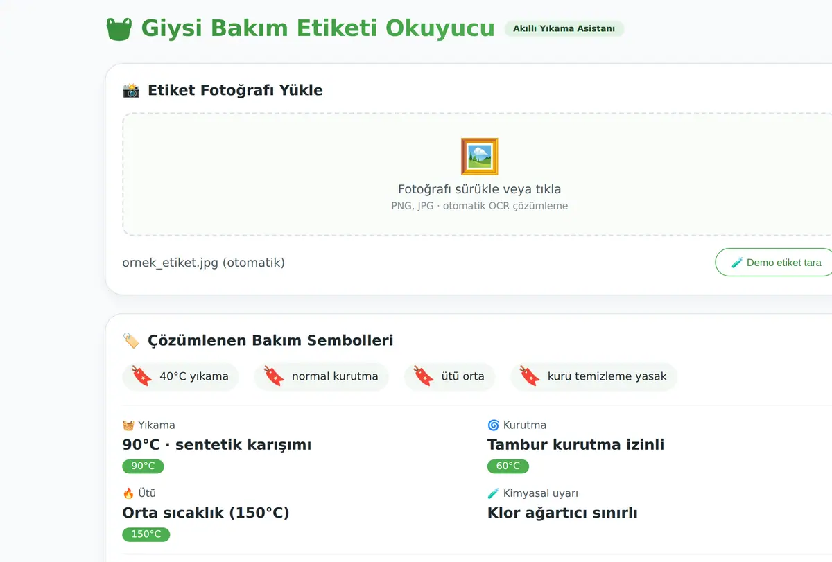 Giysi Bakım Etiketi Okuyucu: Akıllı Yıkama Asis ekran görüntüsü