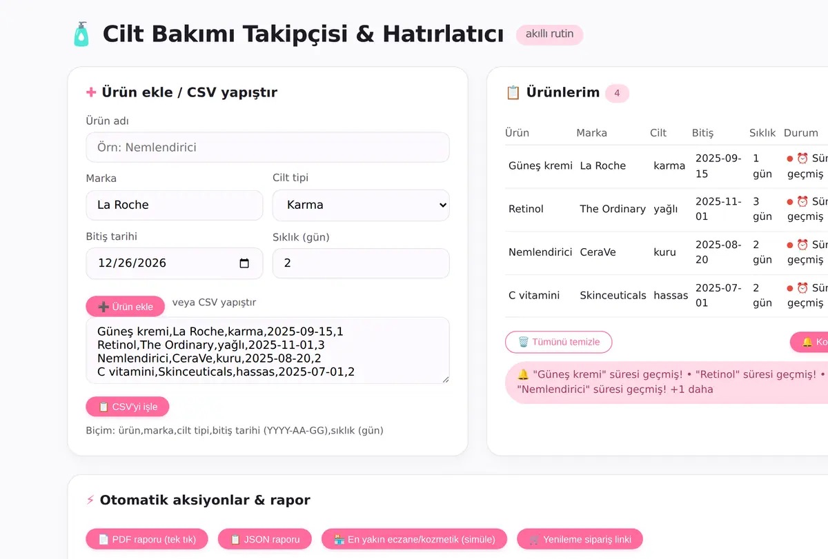 Cilt Bakımı Takipçisi & Hatırlatıcı ekran görüntüsü