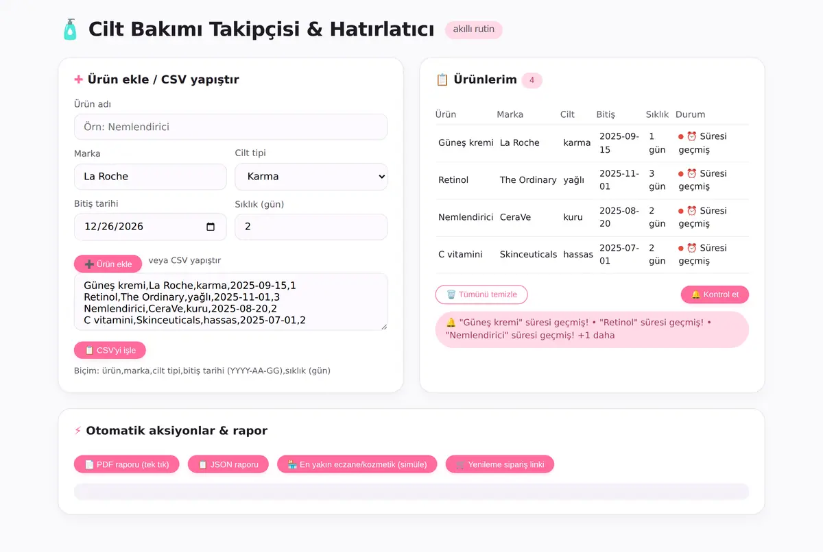 Cilt Bakımı Takipçisi & Hatırlatıcı ekran görüntüsü 2