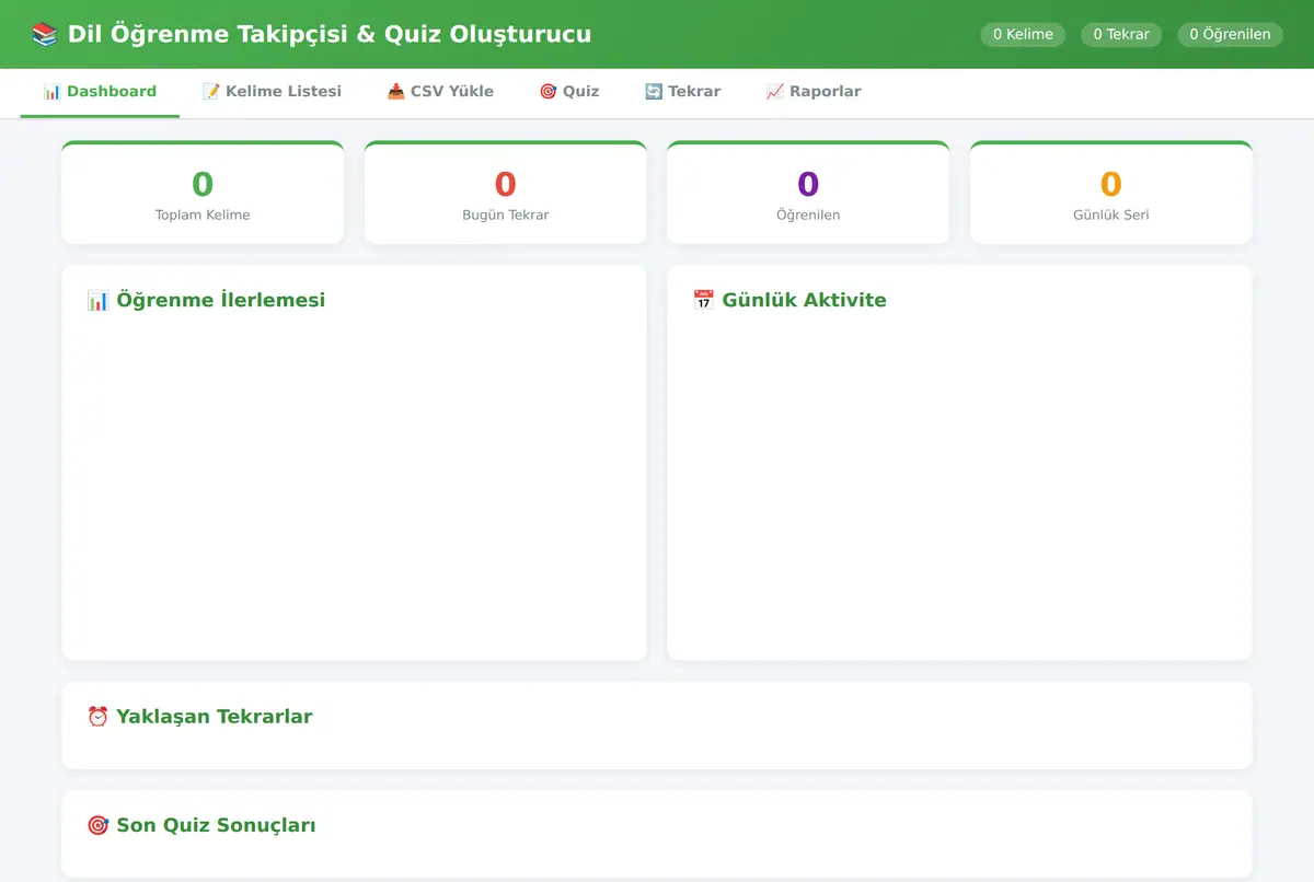 Dil Öğrenme Takipçisi & Quiz Oluşturucu ekran görüntüsü 2
