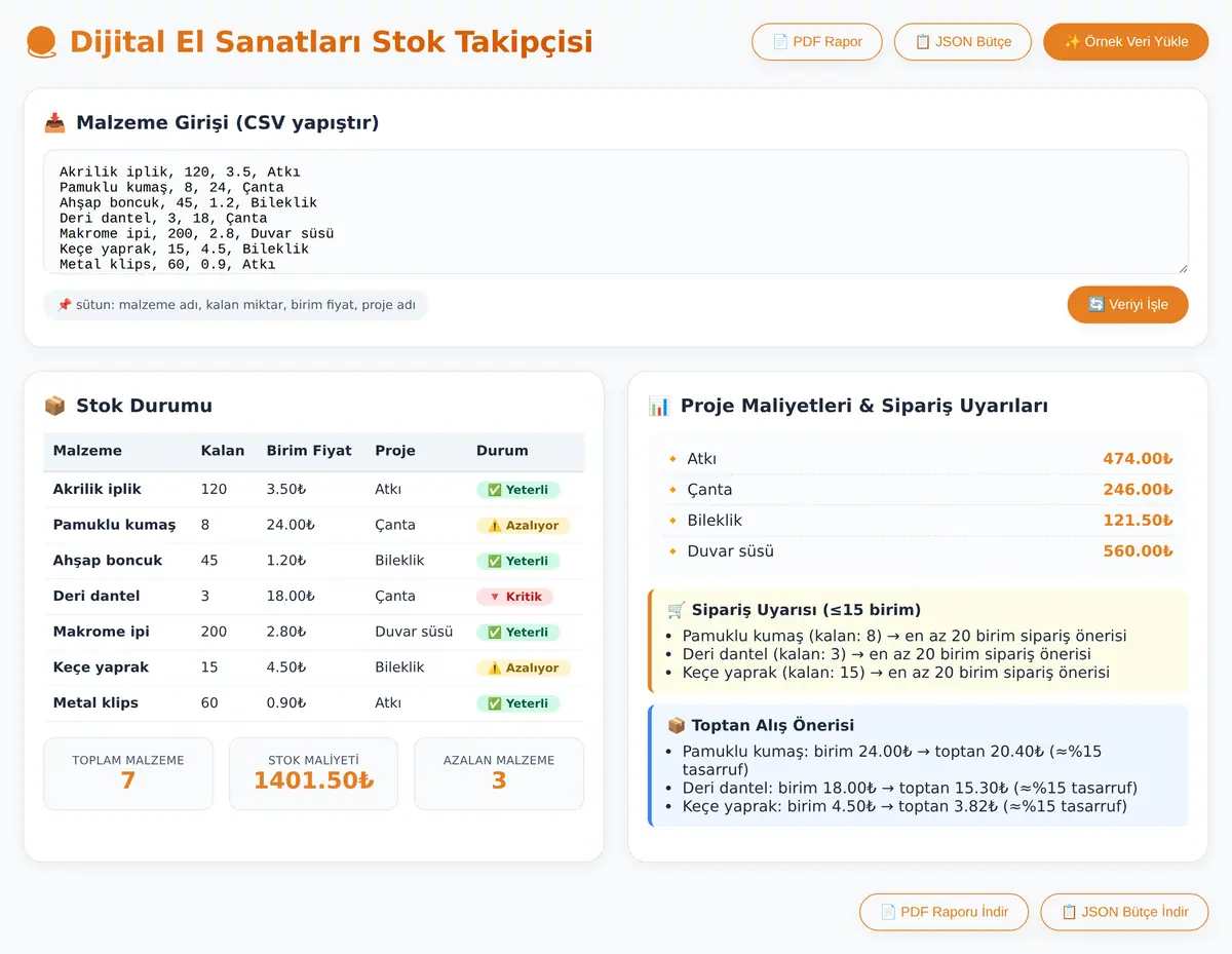 Dijital El Sanatları Stok Takipçisi ve Maliyet ekran görüntüsü 3