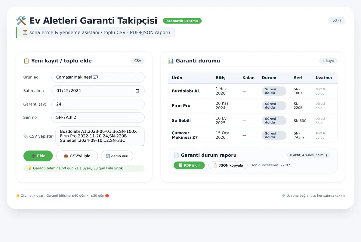 Ev Aletleri Garanti Takipçisi ve Uzatma Hatırla ekran görüntüsü 3
