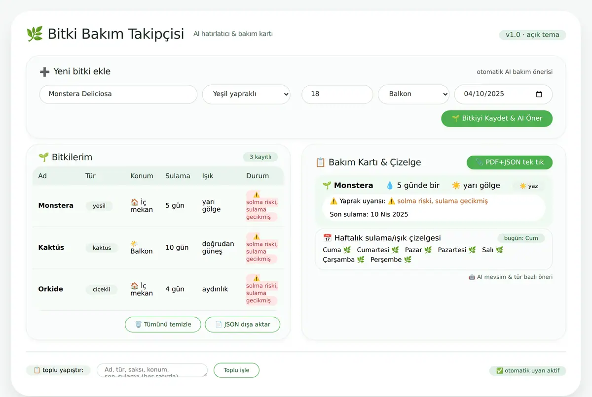 Bitki Bakım Takipçisi & AI Hatırlatıcı Aracı ekran görüntüsü 2