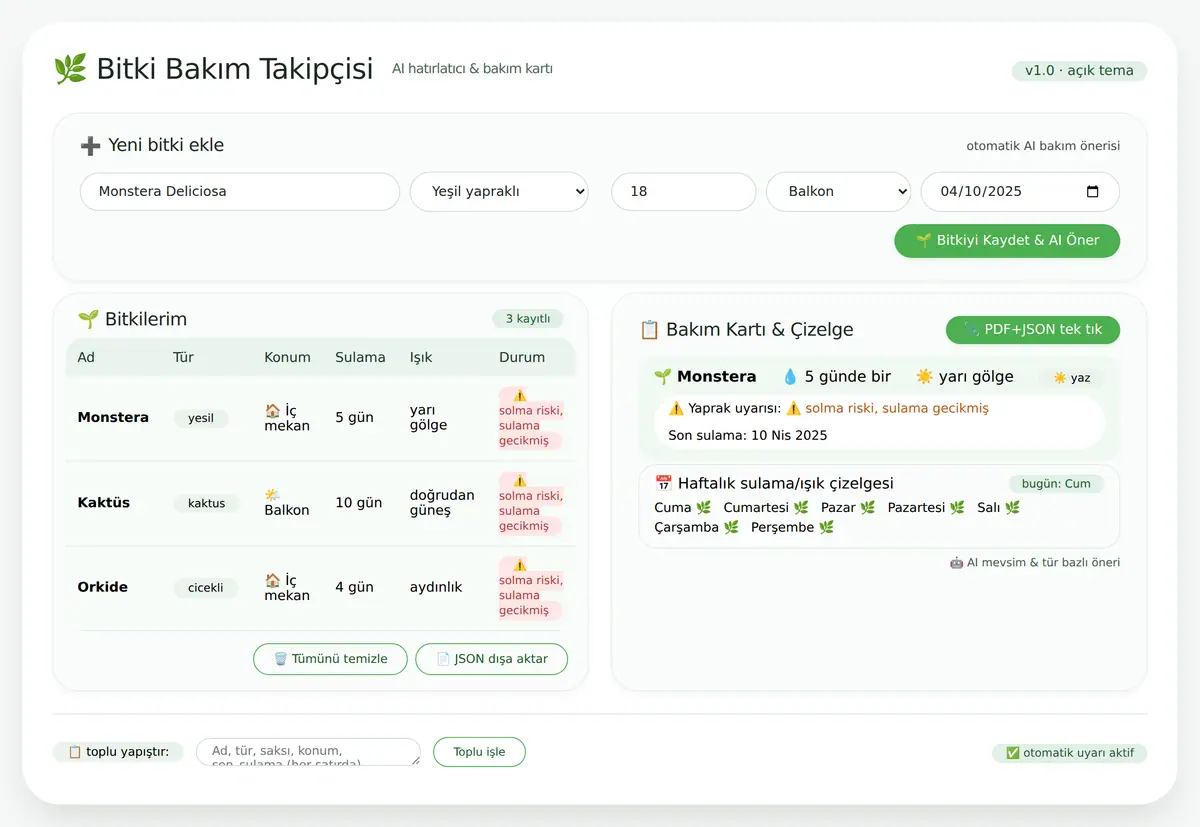 Bitki Bakım Takipçisi & AI Hatırlatıcı Aracı ekran görüntüsü 3