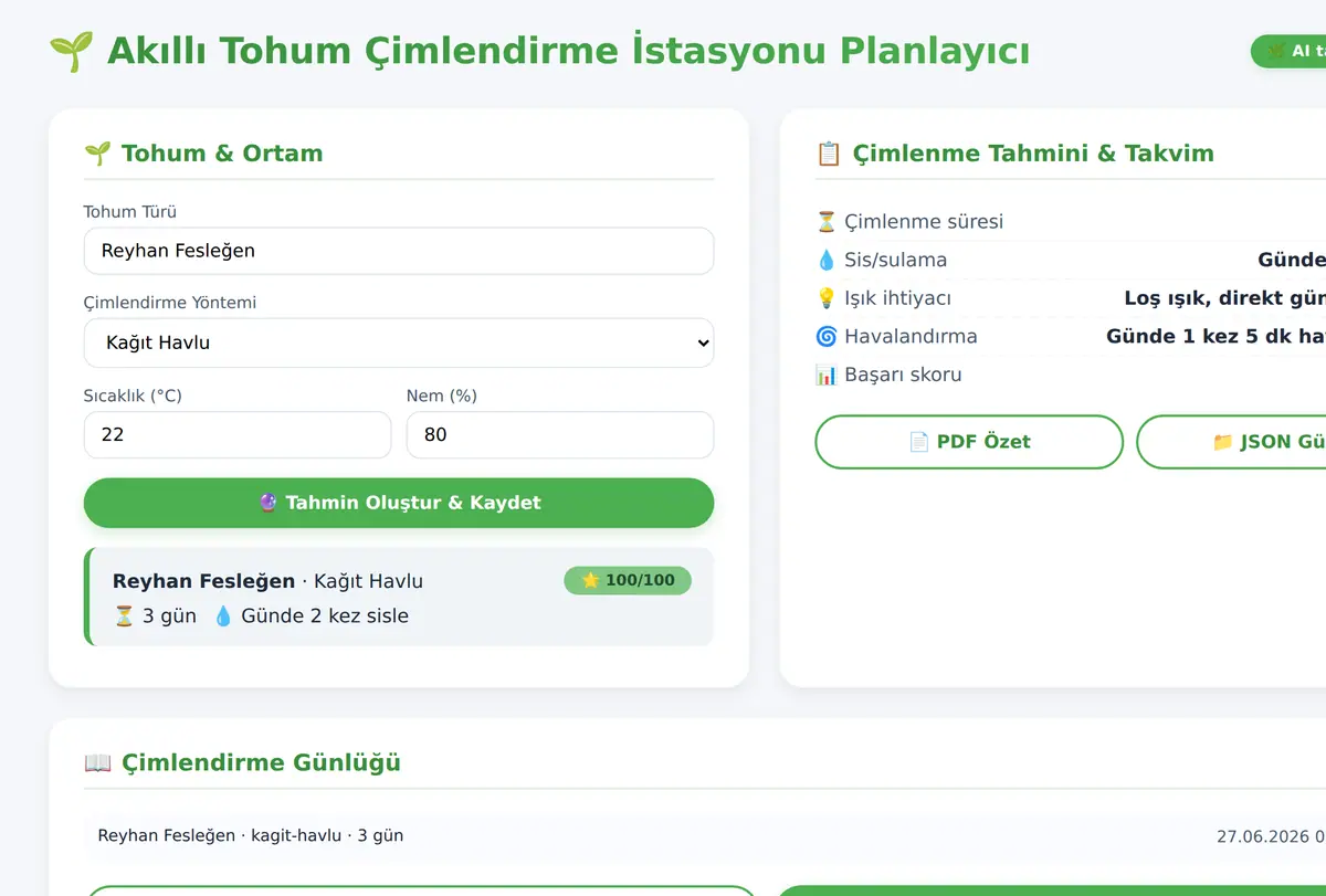 Akıllı Tohum Çimlendirme İstasyonu Planlayıcı ekran görüntüsü