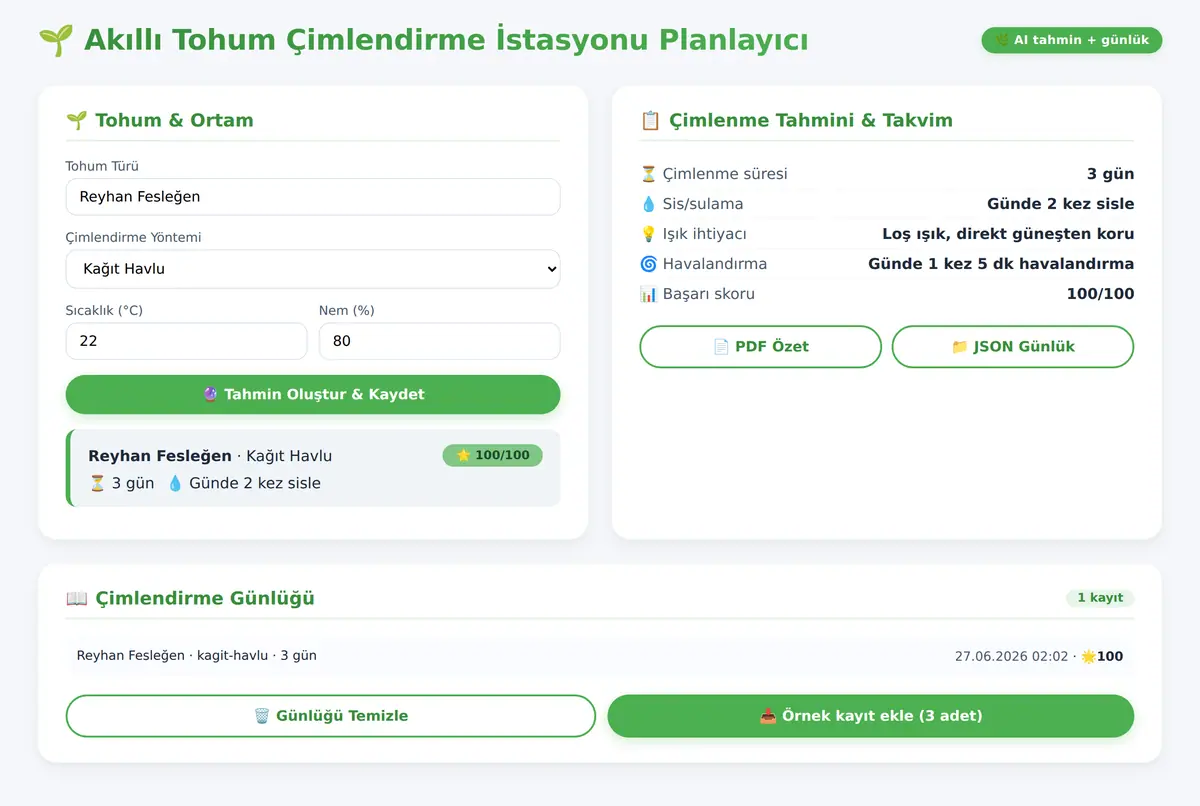 Akıllı Tohum Çimlendirme İstasyonu Planlayıcı ekran görüntüsü 2
