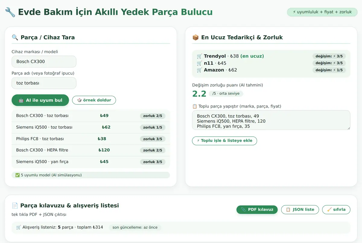 Evde Bakım İçin Akıllı Yedek Parça Bulucu ekran görüntüsü 2