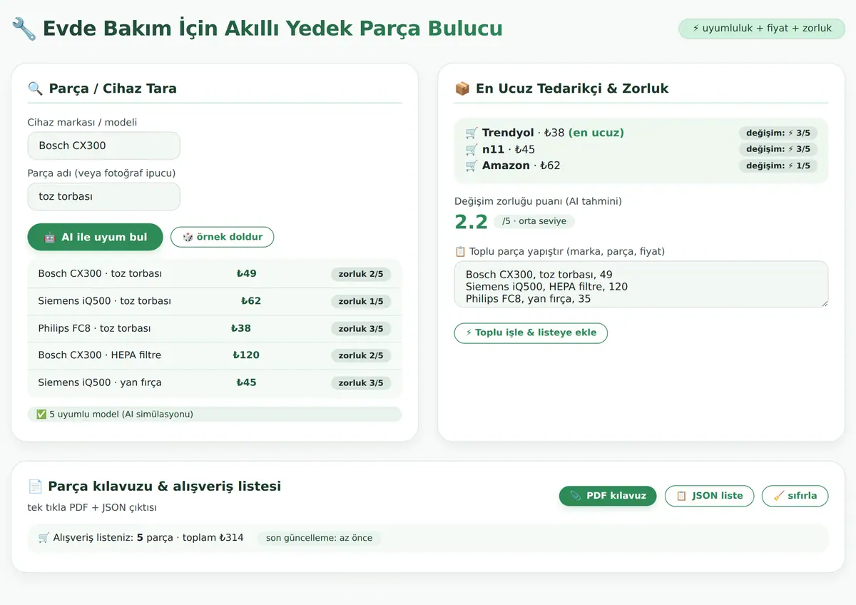 Evde Bakım İçin Akıllı Yedek Parça Bulucu ekran görüntüsü 3
