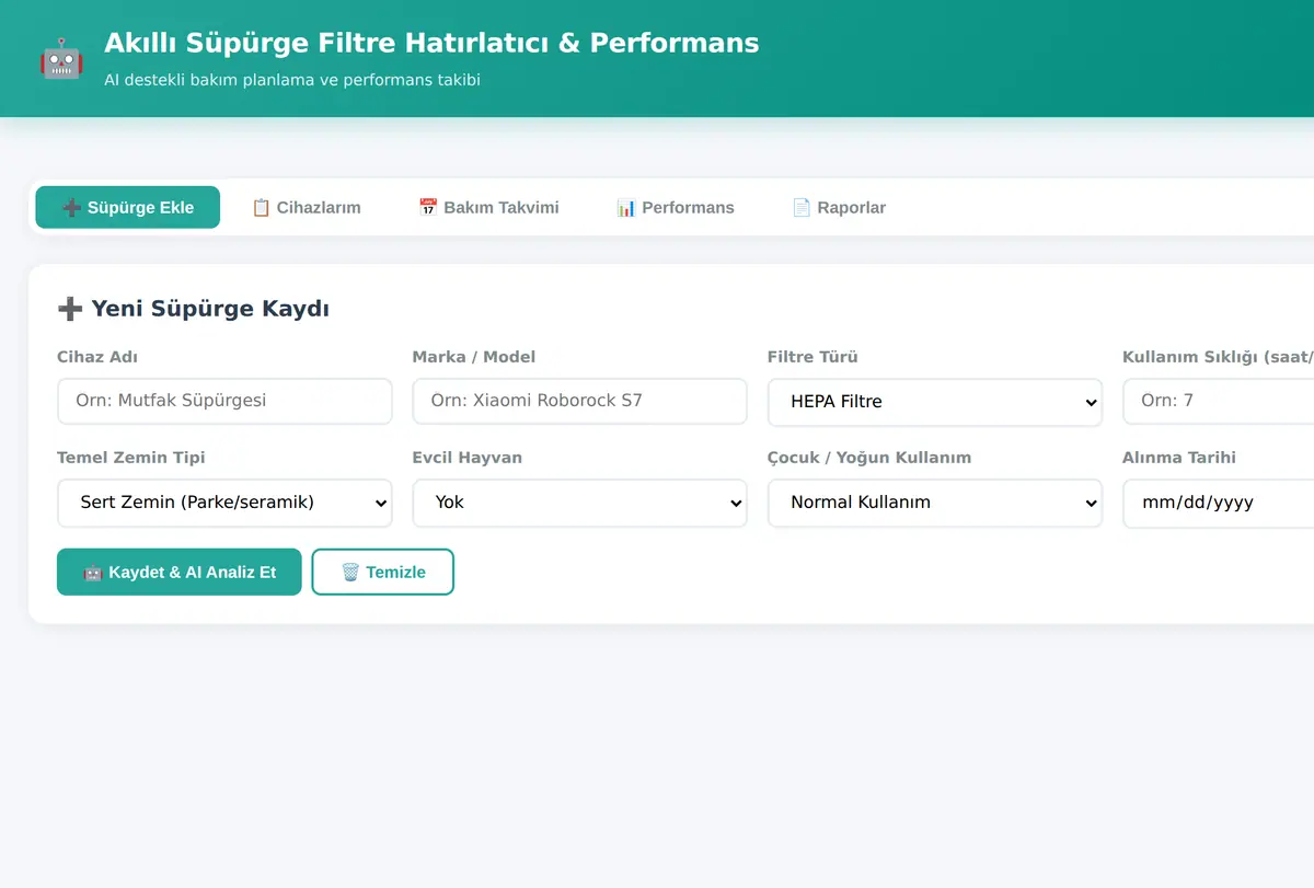 Akıllı Süpürge Filtre Hatırlatıcı & Performans ekran görüntüsü