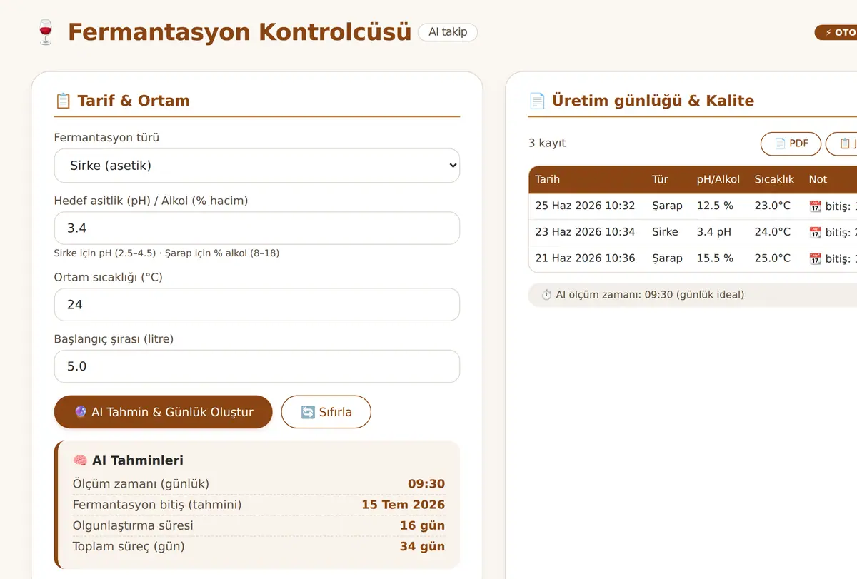 Fermantasyon Kontrolcüsü: Sirke/Şarap AI Takip ekran görüntüsü