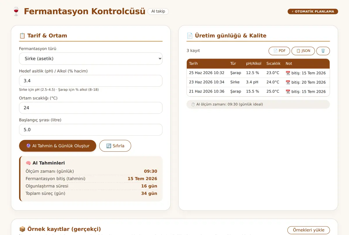 Fermantasyon Kontrolcüsü: Sirke/Şarap AI Takip ekran görüntüsü 2