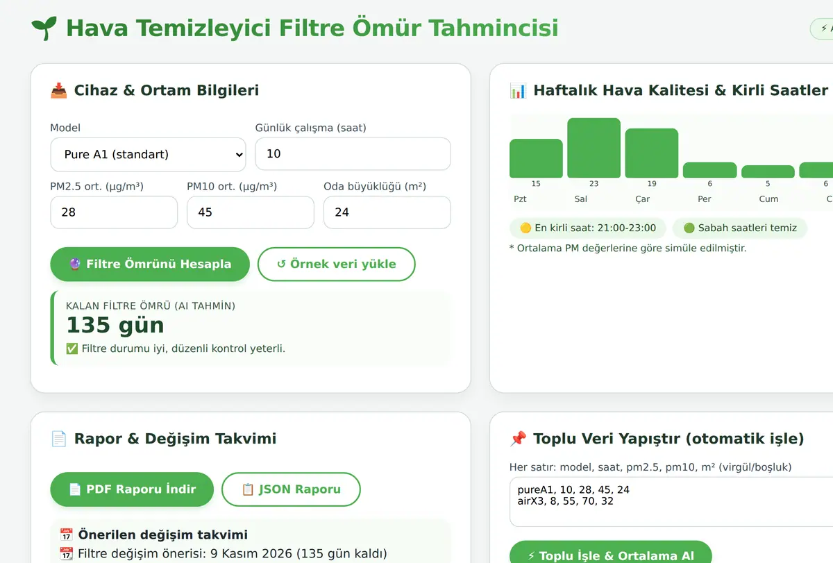 Hava Temizleyici Filtre Ömür Tahmincisi ekran görüntüsü