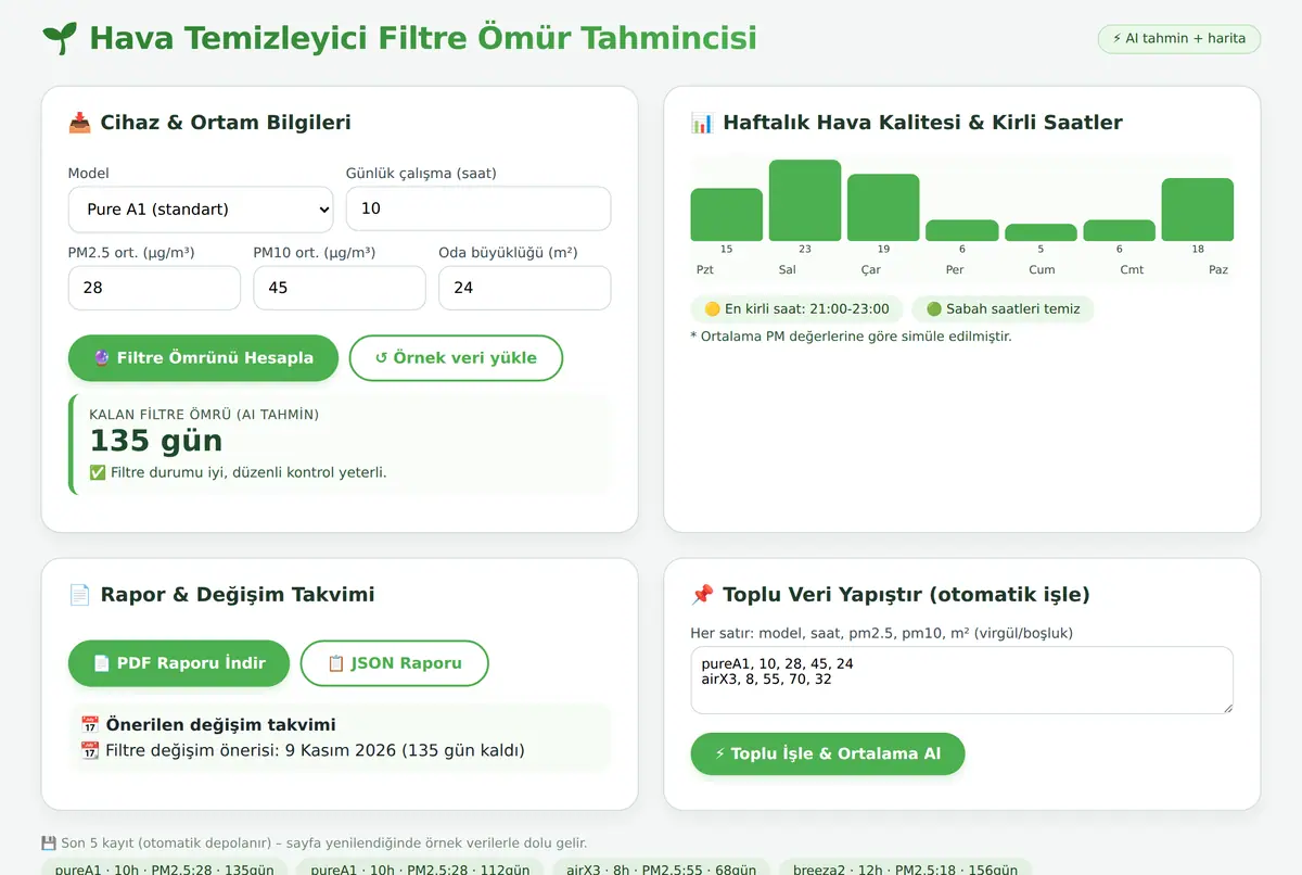 Hava Temizleyici Filtre Ömür Tahmincisi ekran görüntüsü 2