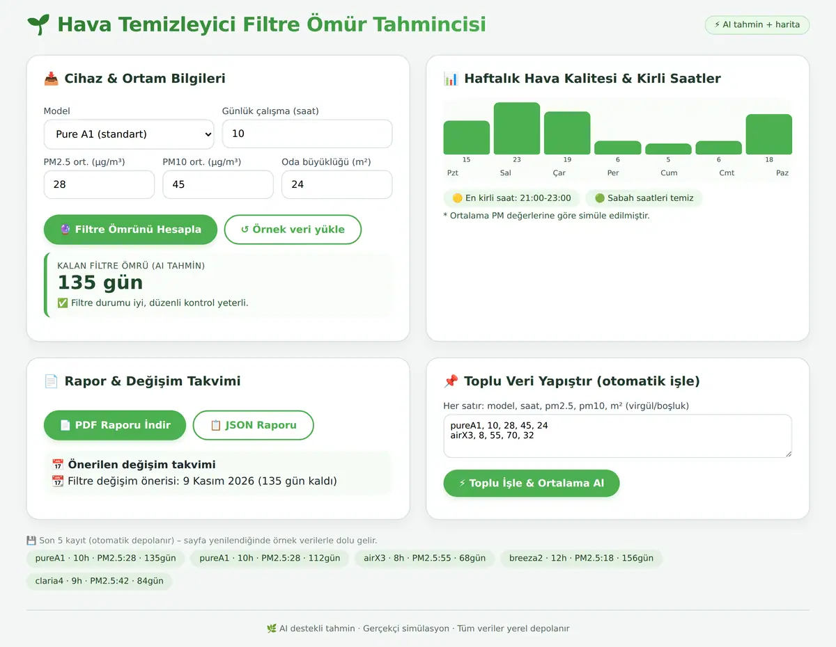 Hava Temizleyici Filtre Ömür Tahmincisi ekran görüntüsü 3