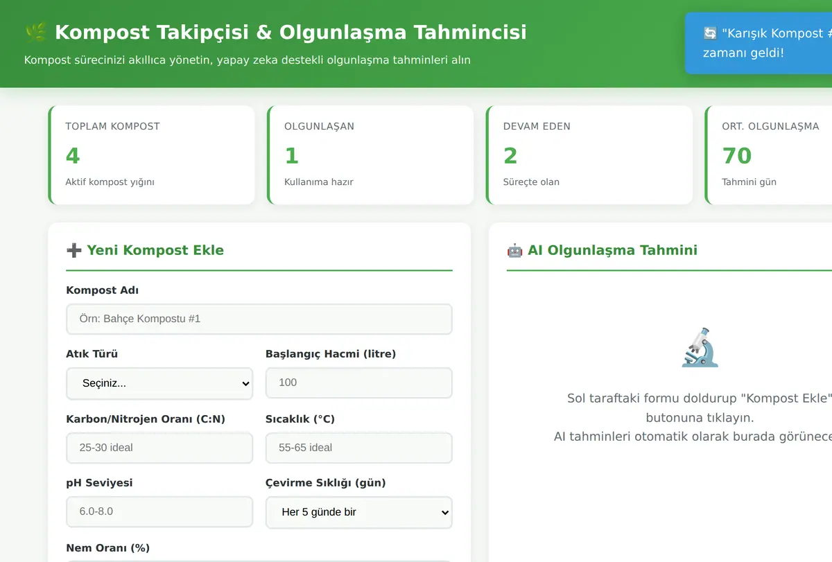 Kompost Takipçisi & Olgunlaşma Tahmincisi ekran görüntüsü