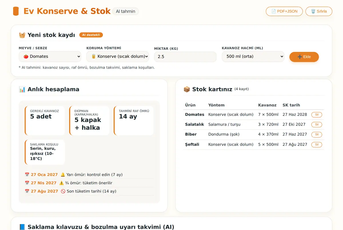 Ev Konserve & Stok Hesaplayıcı: Raf Ömrü + AI T ekran görüntüsü 2