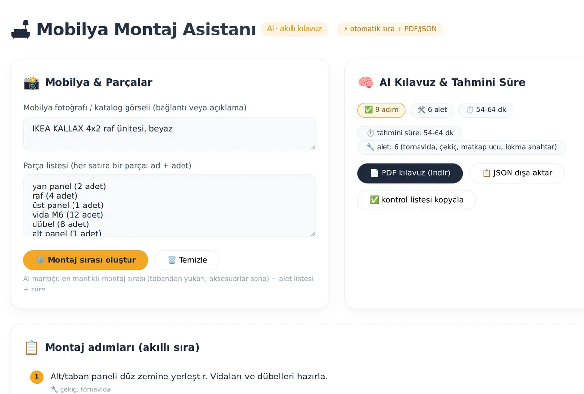 Mobilya Montaj Asistanı · AI Kılavuz ekran görüntüsü