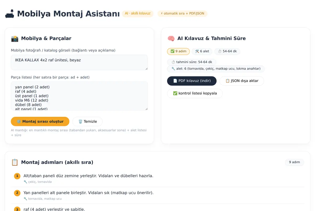 Mobilya Montaj Asistanı · AI Kılavuz ekran görüntüsü 2