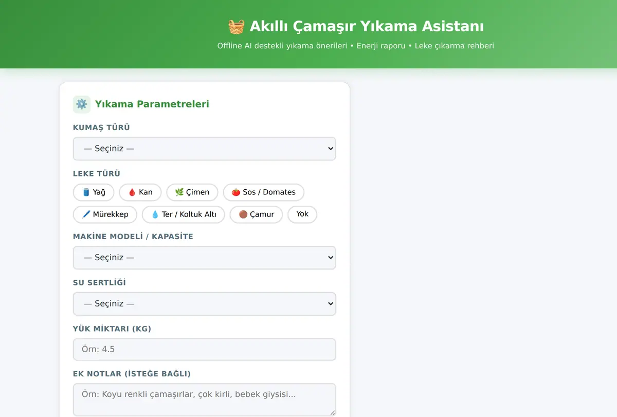 Akıllı Çamaşır Yıkama Asistanı - Offline AI ekran görüntüsü