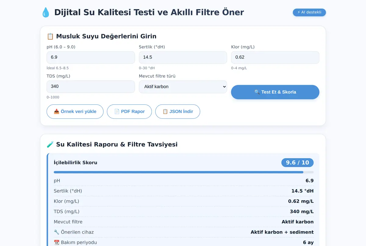 Dijital Su Kalitesi Testi ve Akıllı Filtre Öner ekran görüntüsü 2