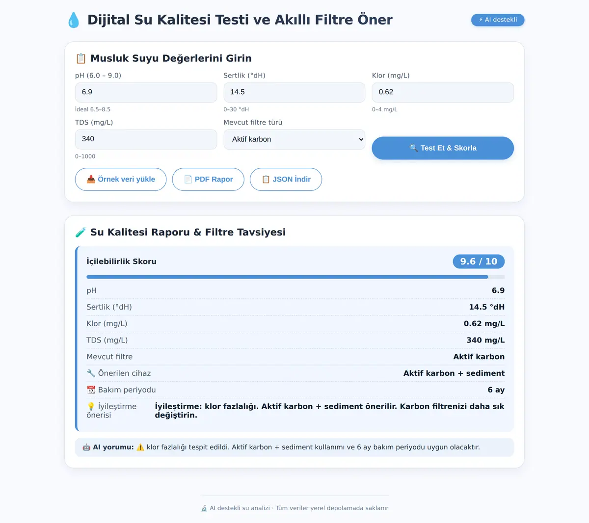 Dijital Su Kalitesi Testi ve Akıllı Filtre Öner ekran görüntüsü 3