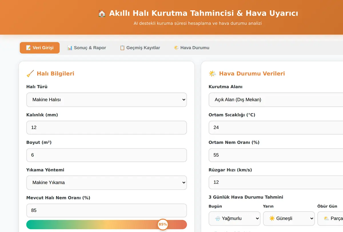 Akıllı Halı Kurutma Tahmincisi & Hava Uyarıcı ekran görüntüsü