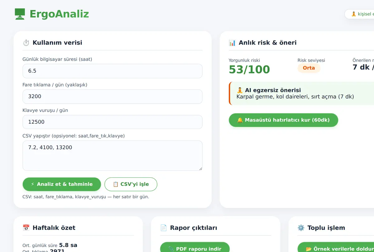 ErgoAnaliz: Kişisel Dijital Ergonomi Asistanı ekran görüntüsü