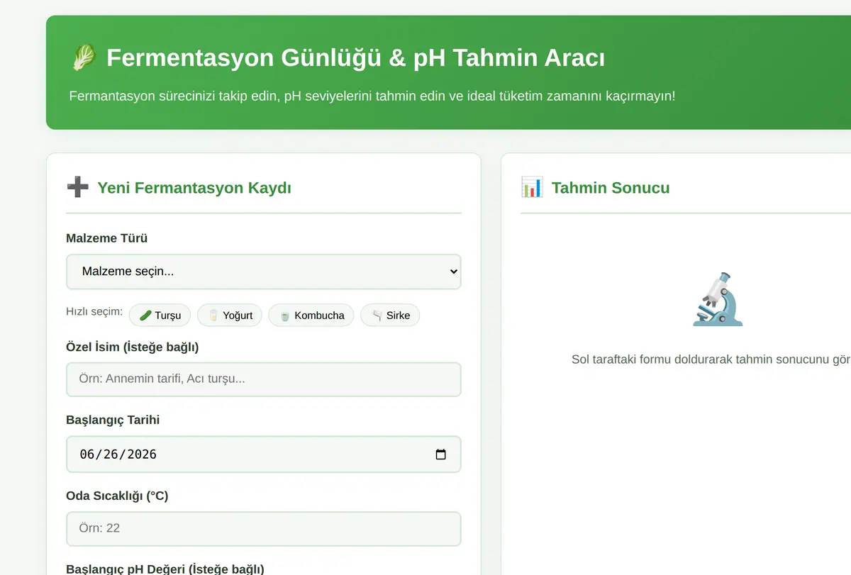 Fermentasyon Günlüğü & pH Tahmin Aracı ekran görüntüsü