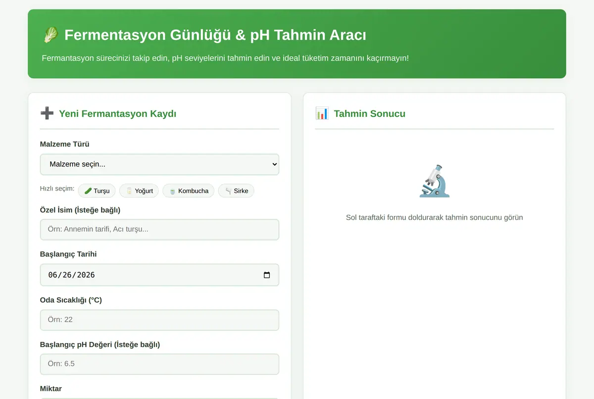 Fermentasyon Günlüğü & pH Tahmin Aracı ekran görüntüsü 2