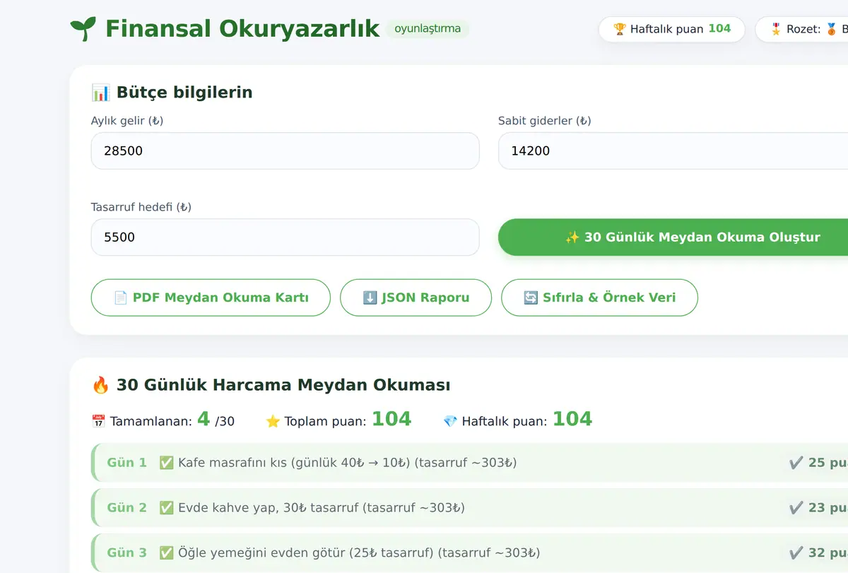 Finansal Okuryazarlık Oyunlaştırma Aracı ekran görüntüsü