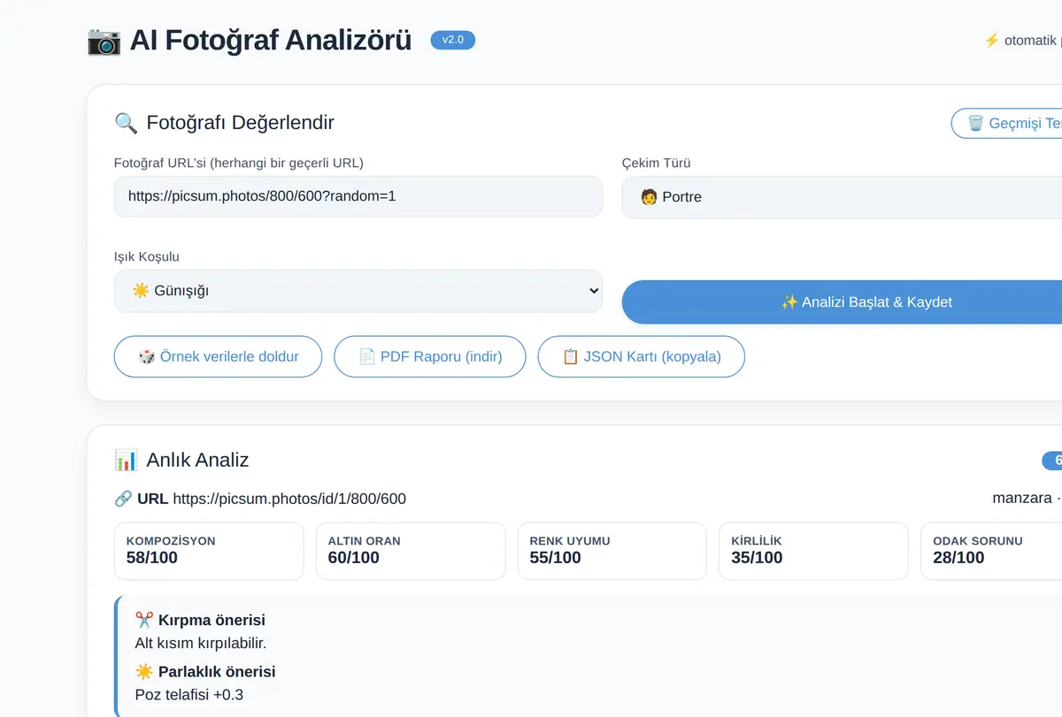 AI Fotoğraf Analizörü: Kompozisyon & Düzeltme ekran görüntüsü