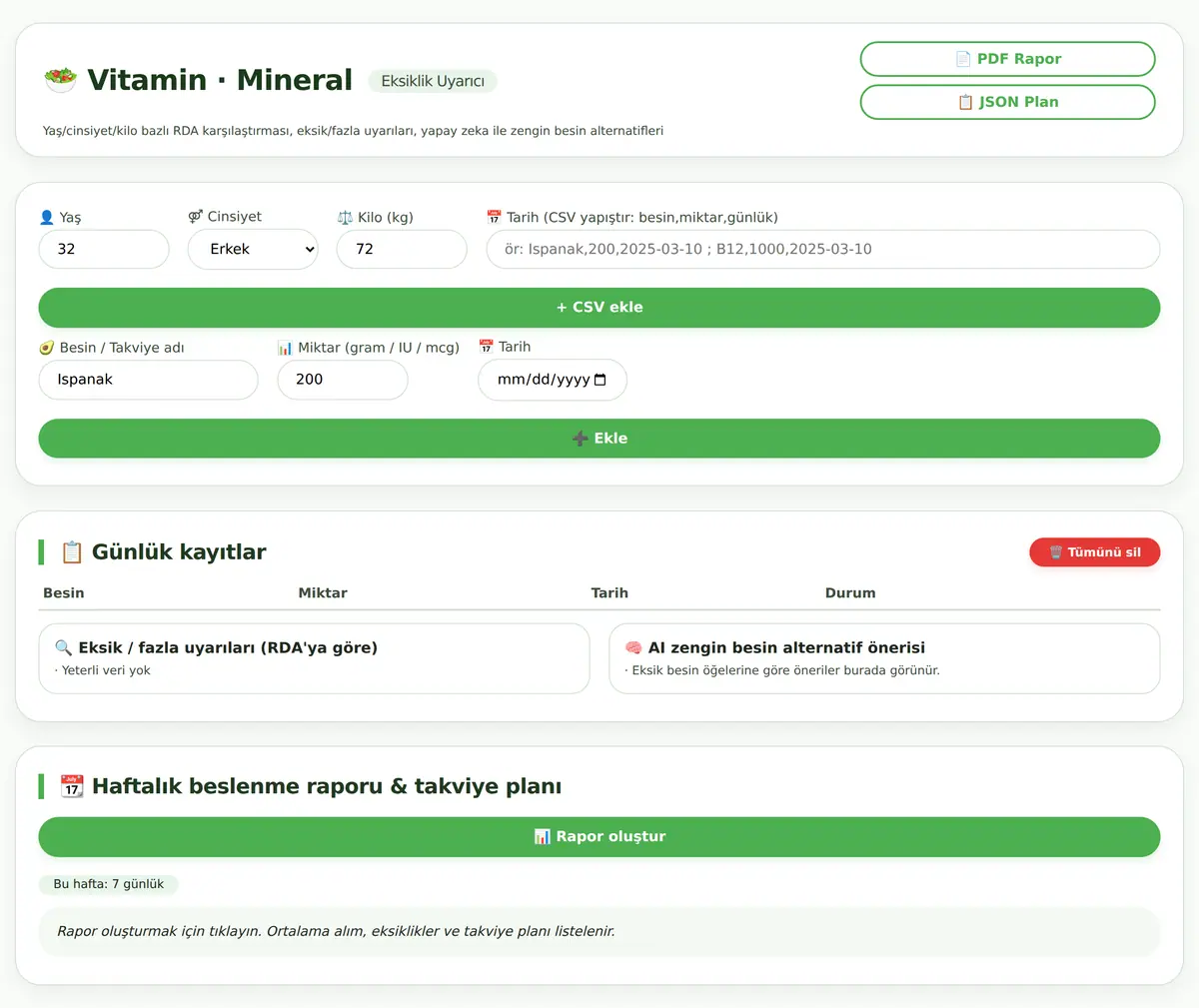 Kişisel Vitamin Mineral Takipçisi ve Eksiklik Uyarıcısı ekran görüntüsü 3