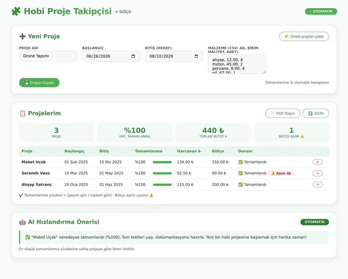 Hobi Proje Takipçisi & Bütçe Yöneticisi ekran görüntüsü 3