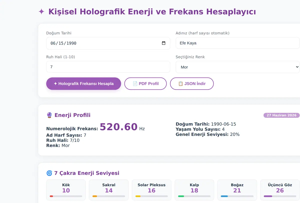 Kişisel Holografik Enerji ve Frekans Hesaplayıcı ekran görüntüsü