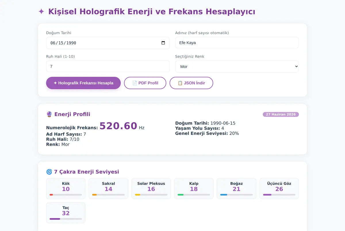 Kişisel Holografik Enerji ve Frekans Hesaplayıcı ekran görüntüsü 2