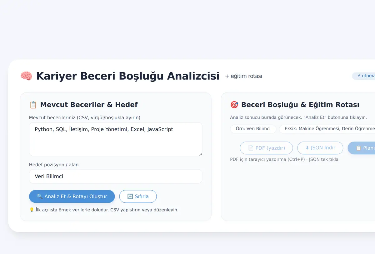 Kariyer Beceri Boşluğu Analizcisi ve Eğitim Rotası ekran görüntüsü