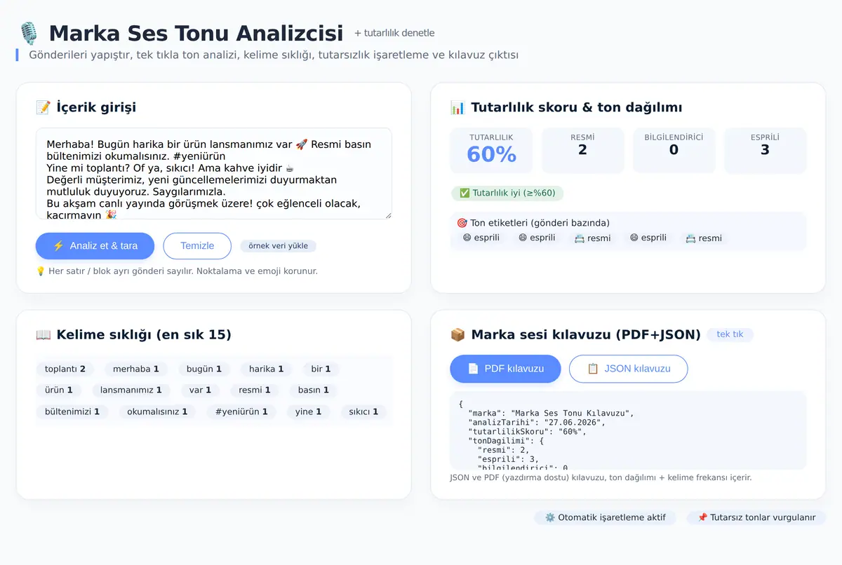 Marka Ses Tonu Analizcisi ve Tutarlılık Denetle ekran görüntüsü 3