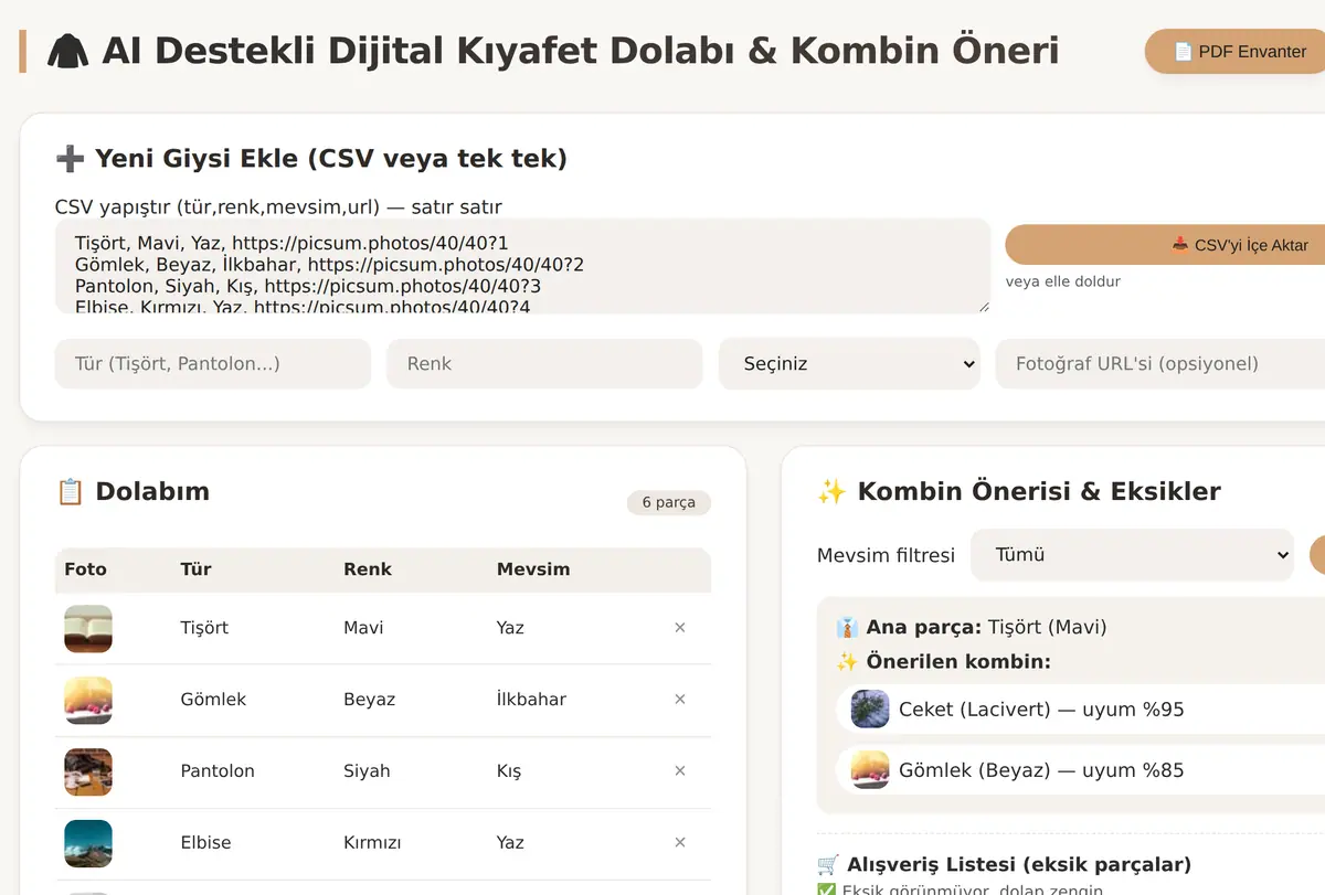 AI Destekli Dijital Kıyafet Dolabı & Kombin Öneri ekran görüntüsü