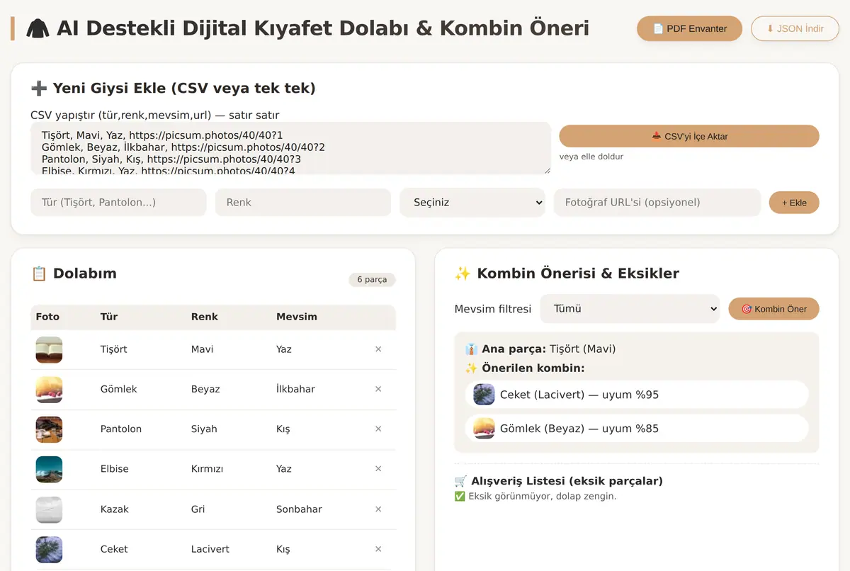 AI Destekli Dijital Kıyafet Dolabı & Kombin Öneri ekran görüntüsü 2