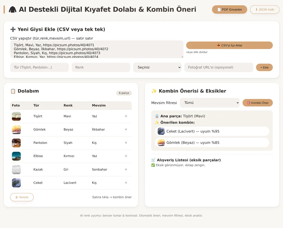 AI Destekli Dijital Kıyafet Dolabı & Kombin Öneri ekran görüntüsü 3