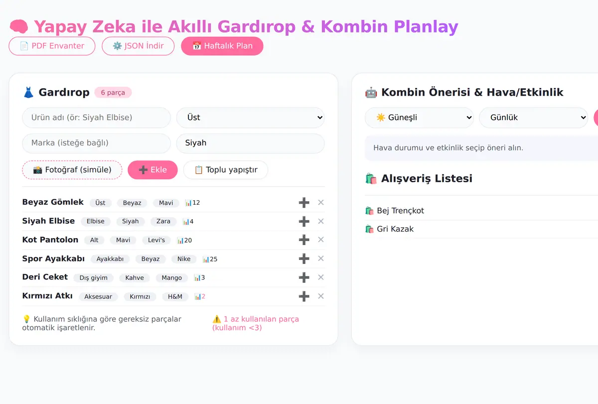 Yapay Zeka ile Akıllı Gardırop & Kombin Planlay ekran görüntüsü