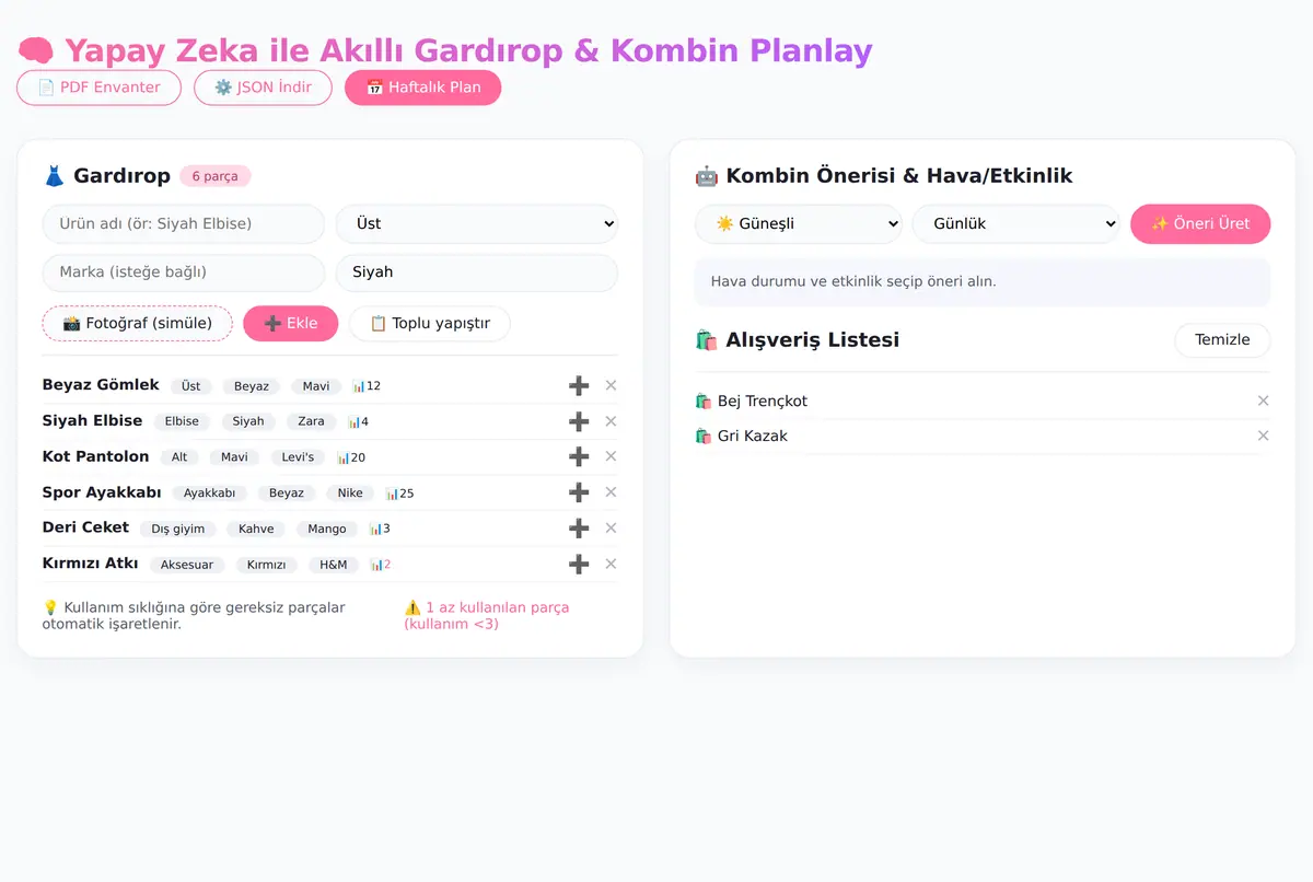 Yapay Zeka ile Akıllı Gardırop & Kombin Planlay ekran görüntüsü 3