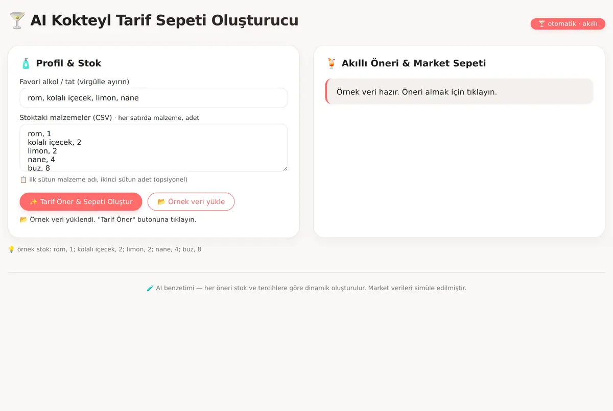 AI Kokteyl Tarif Sepeti Oluşturucu ekran görüntüsü 3