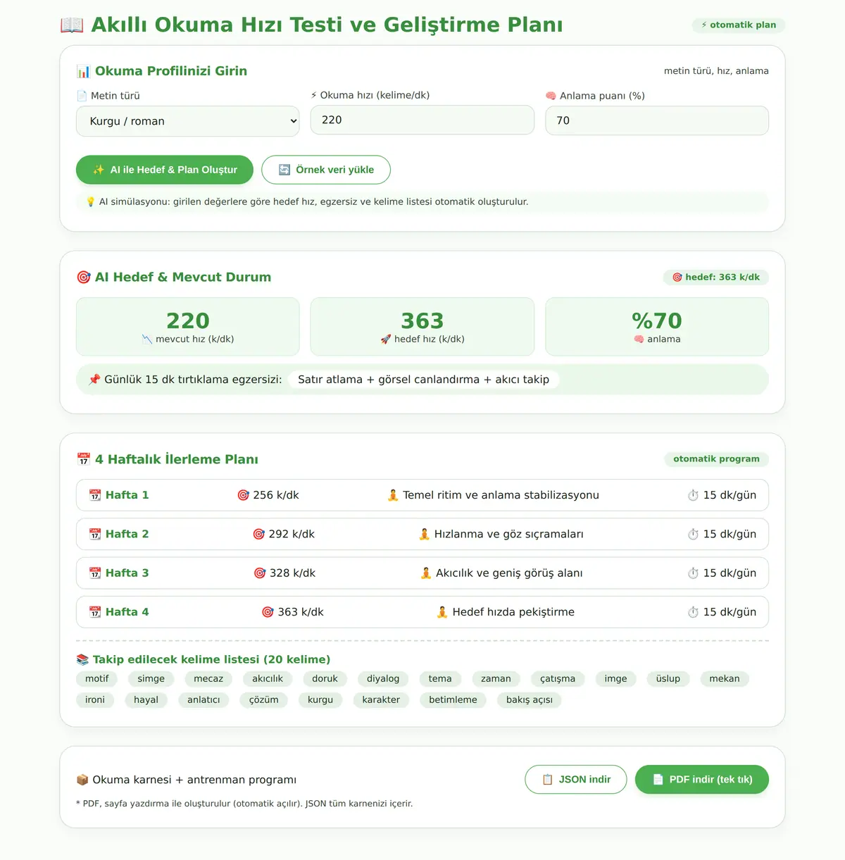 Akıllı Okuma Hızı Testi ve Geliştirme Planı ekran görüntüsü 3