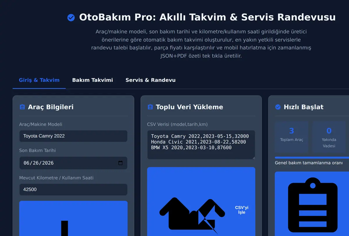OtoBakım Pro: Akıllı Takvim & Servis Randevusu ekran görüntüsü